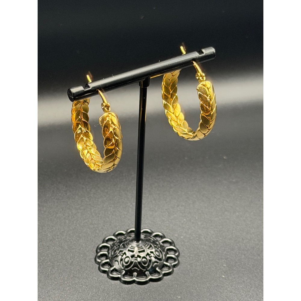 RAMLA Gold Plated Braided Textured Hoop Earrings NWOT